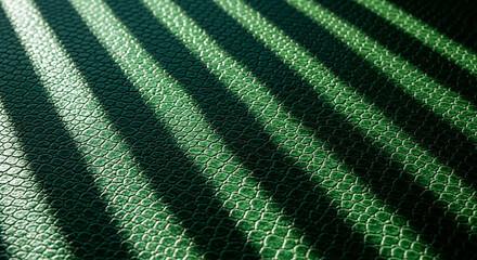 Abstract Green Reptilian Texture Surface with Striking Diagonal Shadows Pattern and Contrasting Light Detail