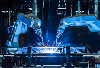 A robot is cutting a piece of metal