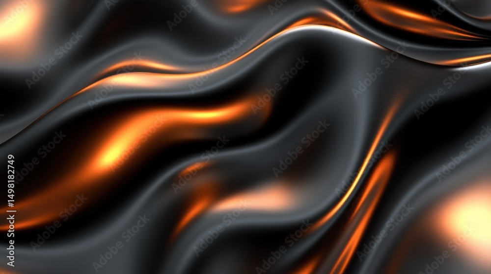 Canvas Prints smooth black and orange waves with shiny reflections in fabric