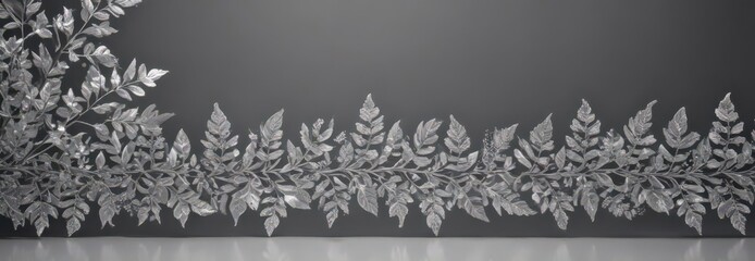 Silver lace leaf border, shimmering elegant foliage , foliage, gilded