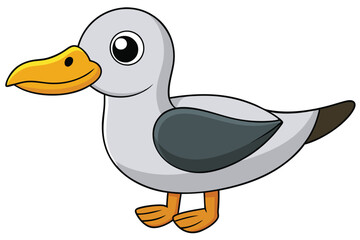 Cartoon Seagull Illustration with Yellow Beak and Feet, Grey Plumage and Wings