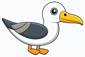 Cartoon Seagull with Yellow Beak and Orange Feet Standing Calmly to the Right
