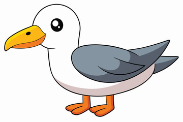 Cartoon Seagull Illustration Cheerful Bird with Big Eyes, Yellow Beak, and Orange Feet