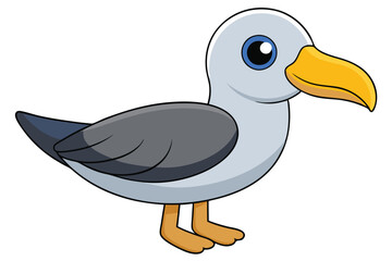 Cartoon Seagull with Blue Eyes and Yellow Beak Standing on Two Legs