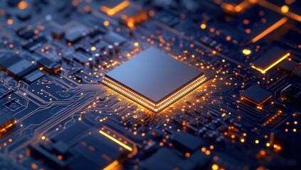 Obraz premium Illuminated Microchip: A Close-Up of Advanced Technology