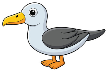 Cartoon Seagull Standing with Yellow Beak and Orange Feet Isolated, Closeup View