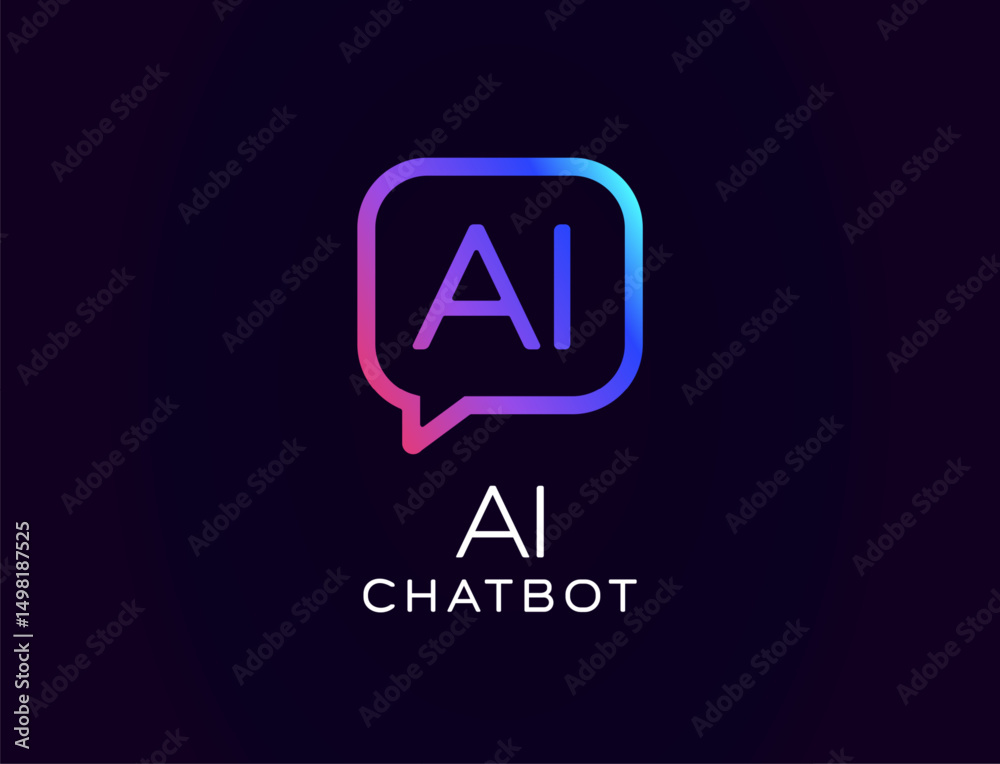 Poster ai chatbot logo with speech bubble icon, futuristic digital assistant concept. tech startup branding