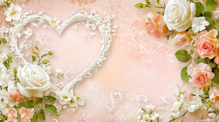 Floral heart frame with roses decoration