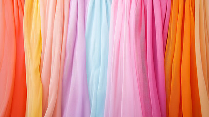 Pastel colored sheer fabric drapes create an elegant and soft background for wedding or event design use.