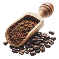 Obraz premium Coffee beans and scoop on transparent background
