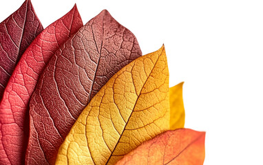 Close up of colorful autumn leaves in vibrant shades of red orange and yellow on a branch Isolated on Transparent Background PNG