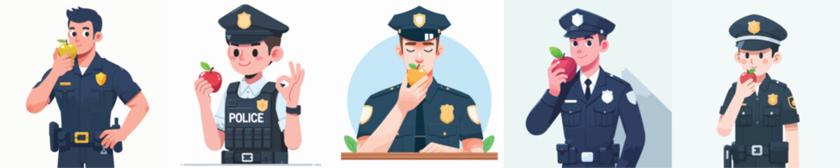 police character vector eating apple