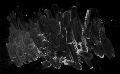 White powder isolated on black background, top view with clipping path	