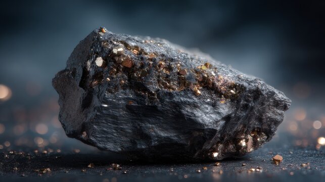 Close-up of chromite ore with dark, metallic texture and granular structure