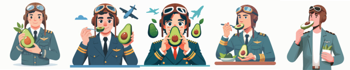pilot character vector eating avocado