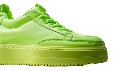 Close up of neon green designer sneakers with custom details and bold modern style Isolated on Transparent Background PNG
