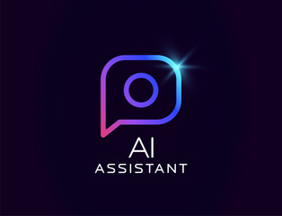 AI assistant logo with glowing speech bubble and circular element, futuristic and clean design. Great for smart chat systems, customer support, tech platforms. Vector illustration