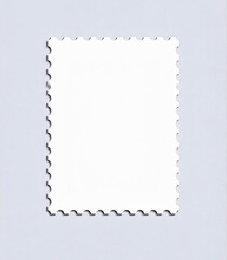 Blank postage stamp with perforated edges on light background