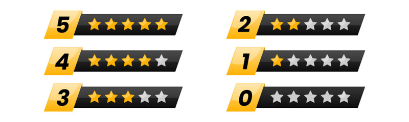 Five stars quality rating icon.Modern Customer feedback concept. Vector isolated realistis illustration for web design. Rating stars feedback icon set