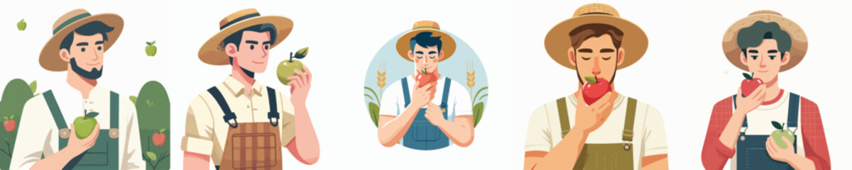 farmer character vector eating apple