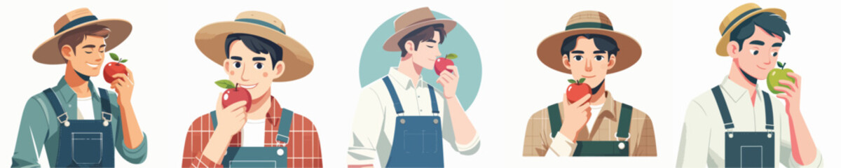 farmer character vector eating apple