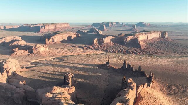 Aerial video of Monument Valley during sunset Golden hour 