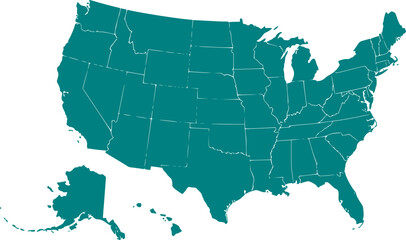 USA map with states isolated on a white background. United States of America map. Vector illustration
