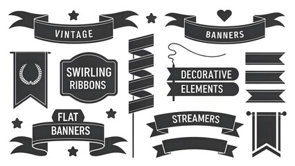 Vintage Ribbons and Banners Generated AI Design Elements for Retro Branding