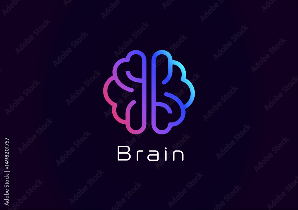 Poster brain logo design, glowing neon neural style lines icon for ai systems, neural networks, smart tech,