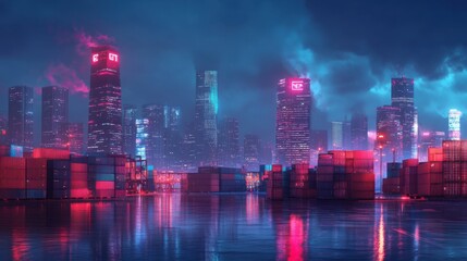 Fototapeta premium Futuristic Smart Shipping and Logistics Concept with Cityscape