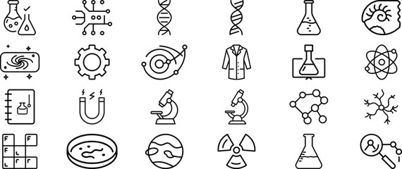Scientific Research and Laboratory Equipment Icons set Linear Design Collection