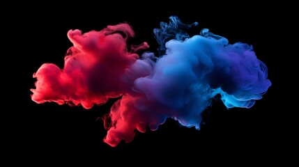 Fototapeta premium Conceptual image of vibrant red and blue smoke swirling against a dark black background