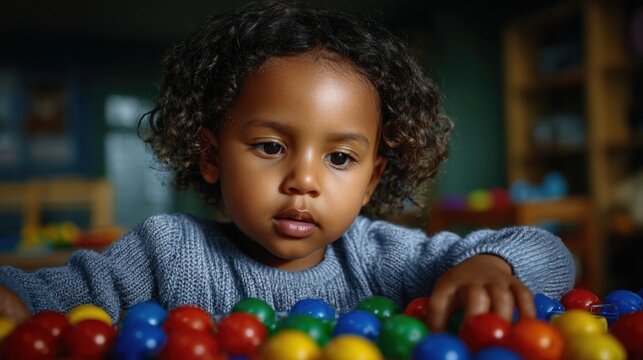Child typing on laptop, close-up view