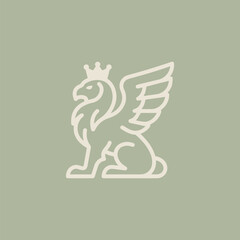 Crowned Winged Lion Outline Logo