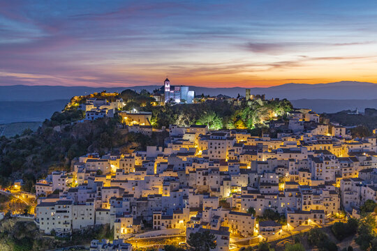 Casares, Malaga, Andalusia, Spain. Evening view of the village of Casares.