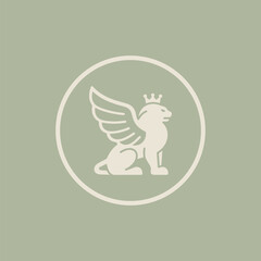 Crowned Winged Lion Outline Logo
