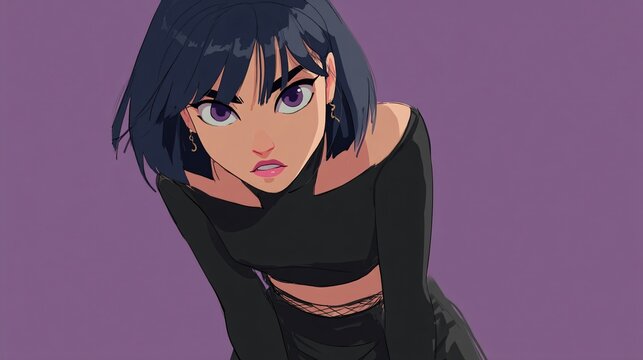 Sketchy Flat-Colored Illustration of Confident Woman in 90s Style