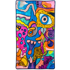 Bohemian Beach Towel with Giant Hand Drawn Doodles Isolated on Transparent Background