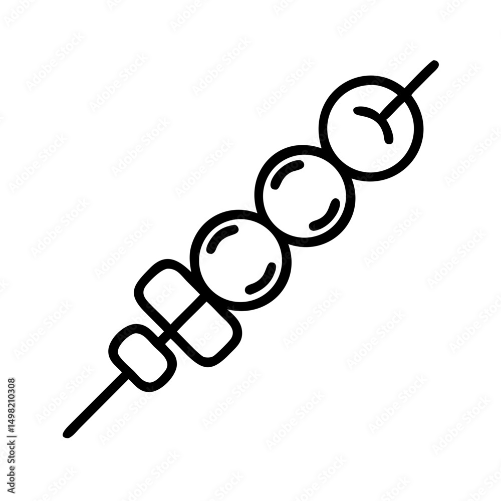 Poster outline drawing of a skewer with round and square pieces on it in a simple and clean style design