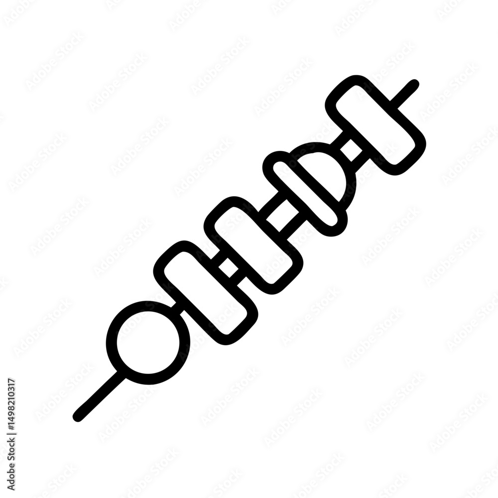 Poster outline drawing of a skewer with various shapes of food items placed on it in a diagonal line shape