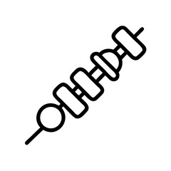 Outline drawing of a skewer with various shapes of food items placed on it in a diagonal line shape