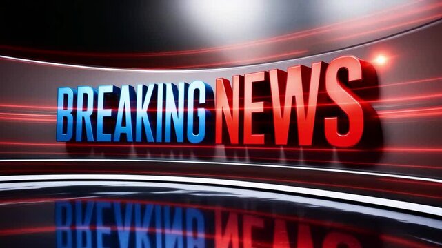 First frame featuring bold red and white breaking news text with reflective surface and abstract red motion background conveying urgency and impact