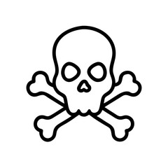 Depiction of a skull with two bones crossed beneath it in a simple black and white line drawing style