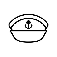 A simple graphic of a sailor's hat with an anchor emblem in a minimalist line drawing style design