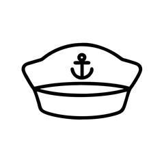 Outline drawing of a sailor hat with an anchor emblem displayed in the center front side of the hat