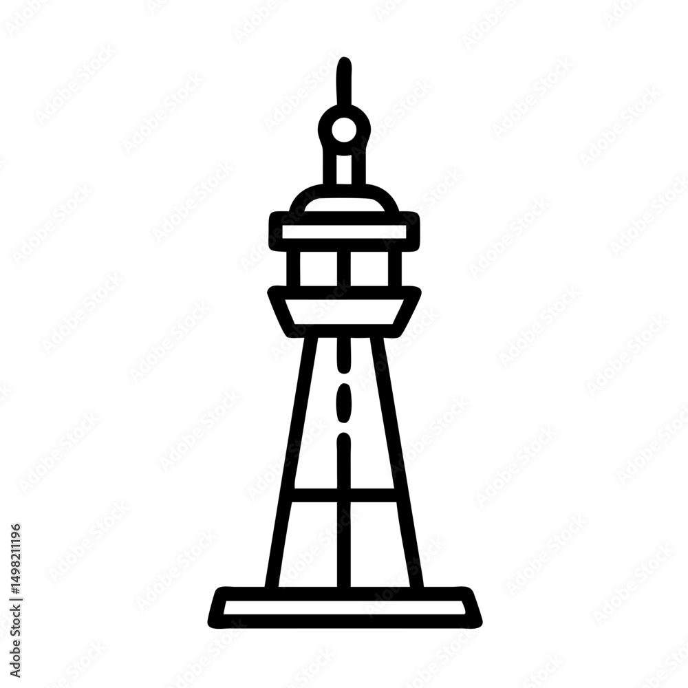 Poster simple graphic representation of a tall tower structure with a bulbous top and a wide base design el