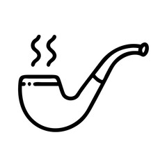 A smoking tobacco item with a curved stem and a bowl emitting wisps of smoke on a plain background
