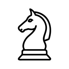 Stylized chess knight piece with bold outline on a white background for game design and strategy