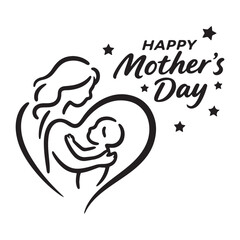 Happy Mother's Day Heart with Mother and Child Outline