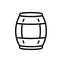 A simple line drawing of a wooden container with bands around it in black and white style
